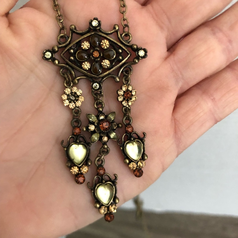 Vtg 90s Drop Necklace with Flower Design - Picture 8 of 8